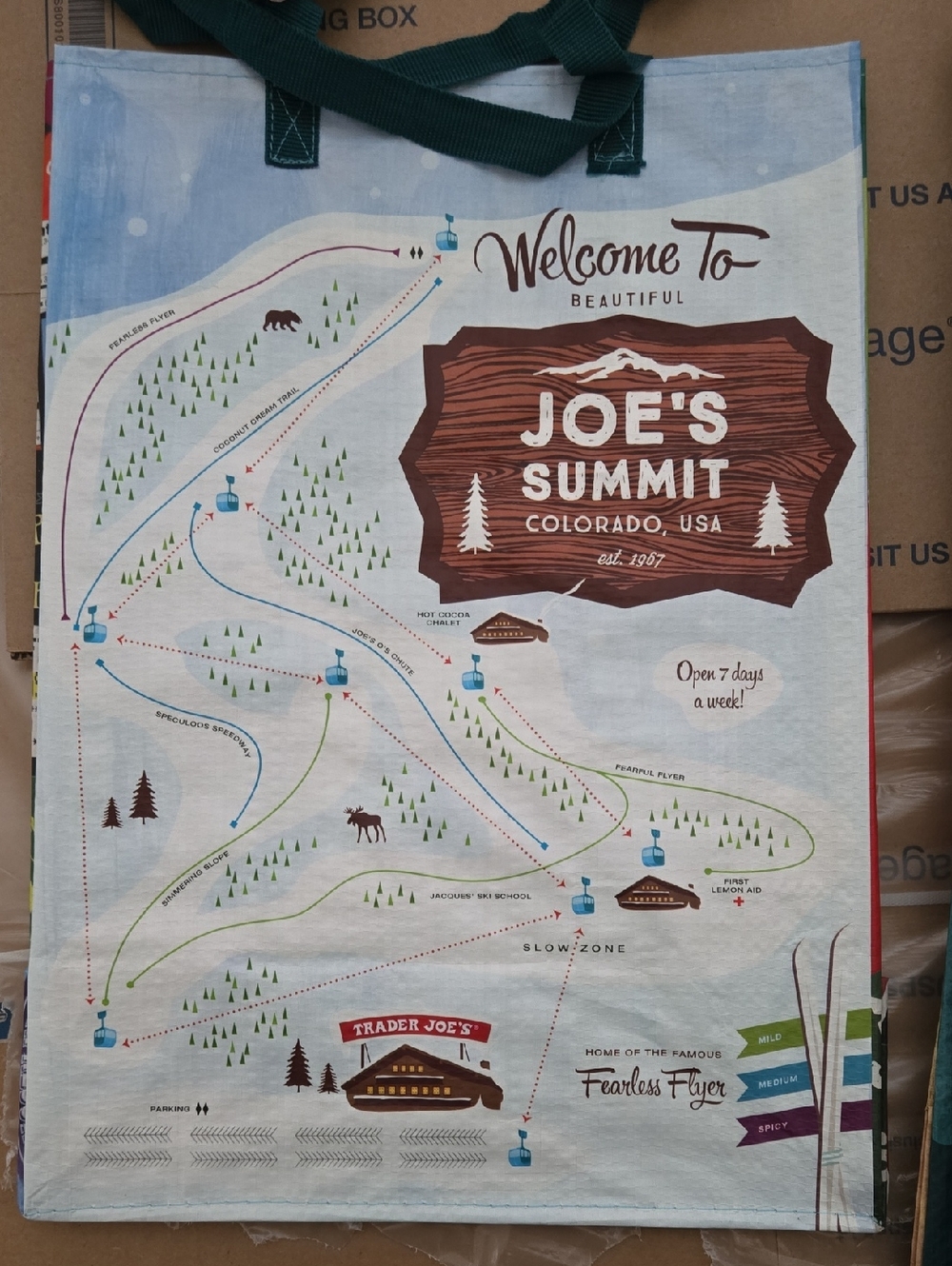 New W/ Tag Trader Joe's Joe's Summit Colorado Joe's Campground Reusable Tote Bag - Picture 2 of 3